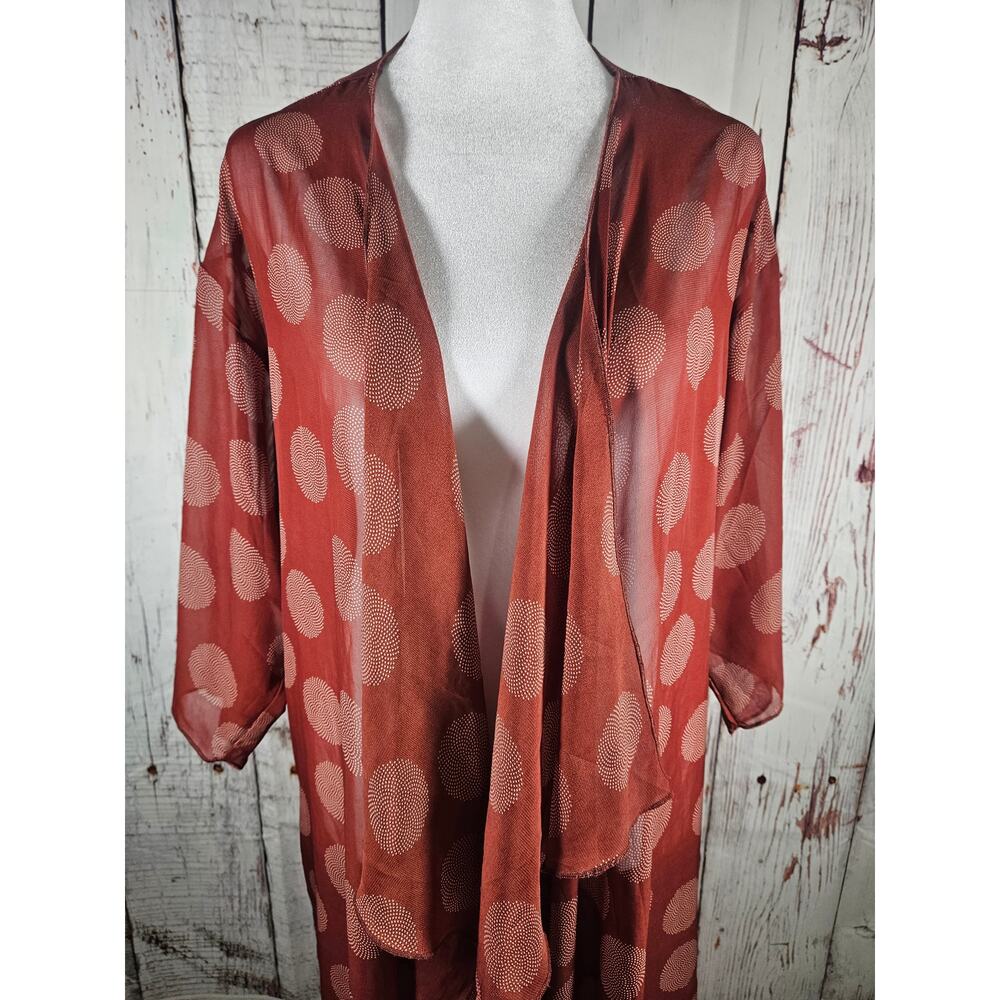 LuLaRoe Women's Lightweight‎ Cardigan Size Medium Brick Red and White - Picture 3 of 6